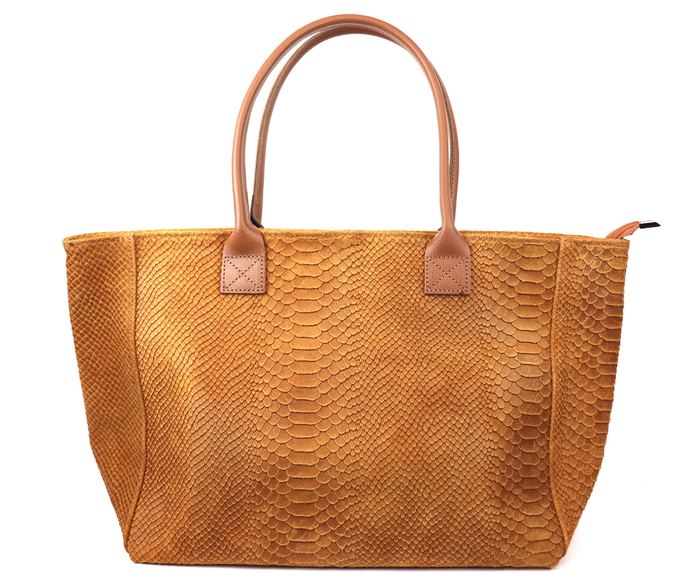Bagitali Snake Effect Suede Shopper - Tan