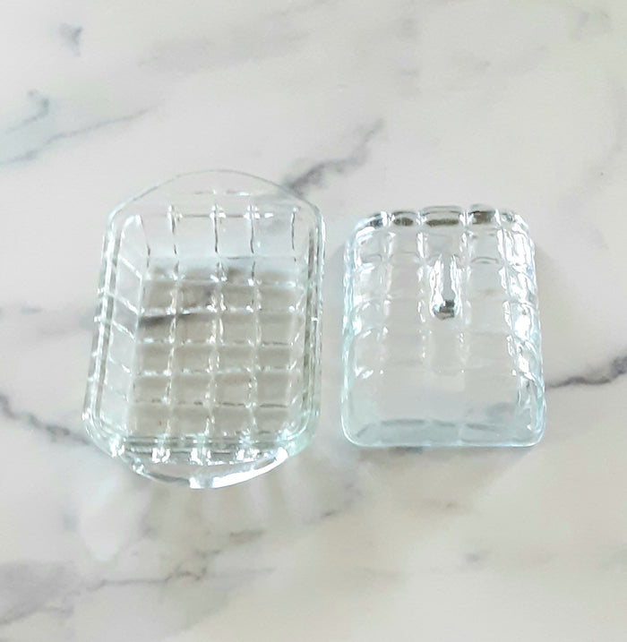 Butter Dish W/Grid Pattern Glass Clear