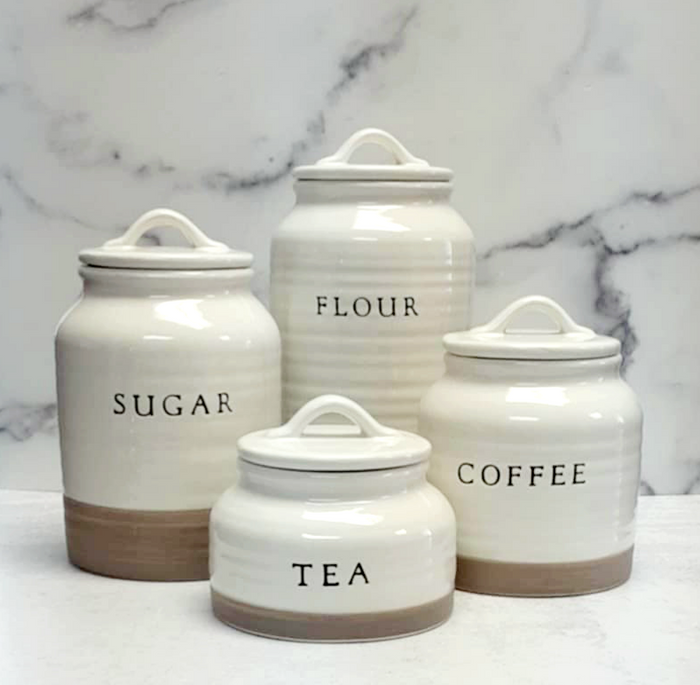 Canister Set S/4 Ceramic Gray White