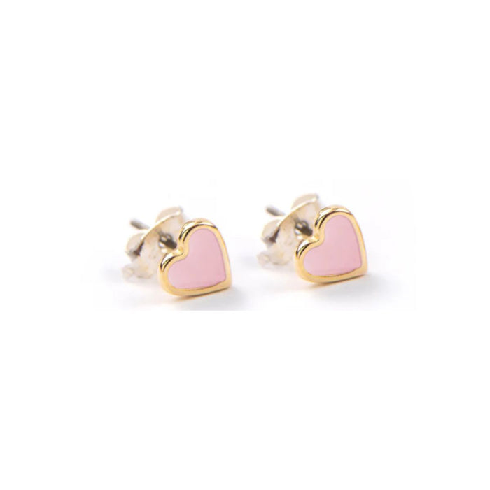 Carrie Elspeth Enamel Heart Gold Stud Earrings - Rosy Nude