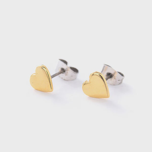 Carrie Elspeth Gold Flat Heart Stud Earrings