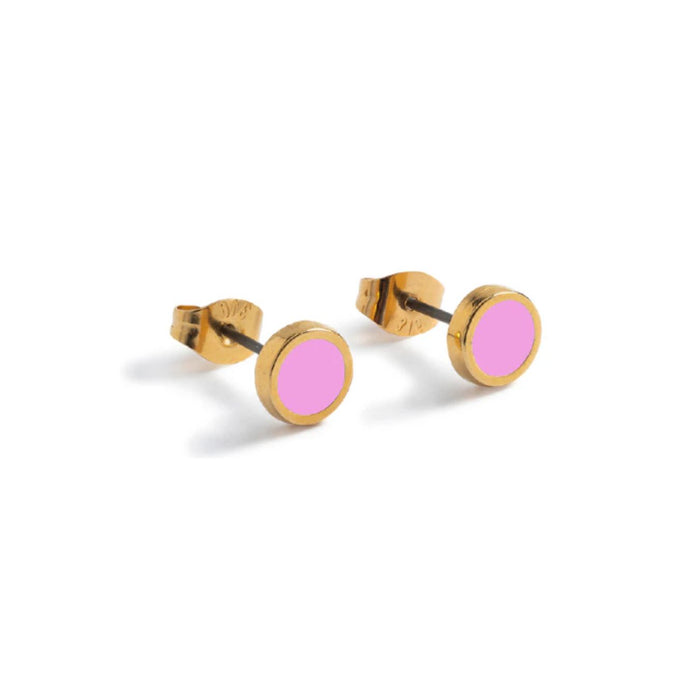 Carrie Elspeth Round Gold Stud Earrings - Lavender