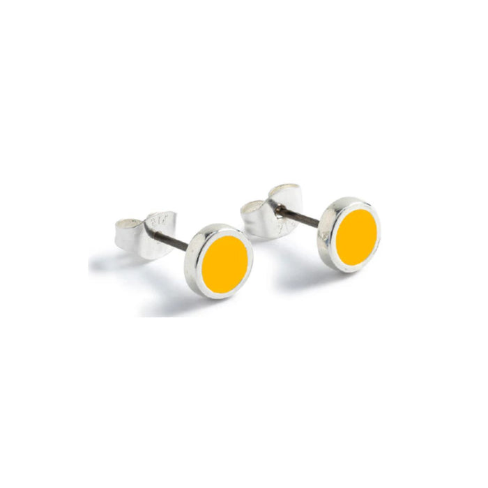 Carrie Elspeth Round Silver Stud Earrings - Chrome Yellow