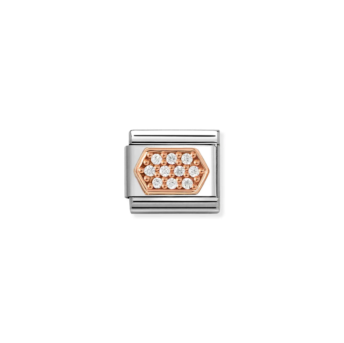 Classic Link Pave 9k Rose Gold and Cubic Zirconia Hexagon with White Cubic Zirconia Charm