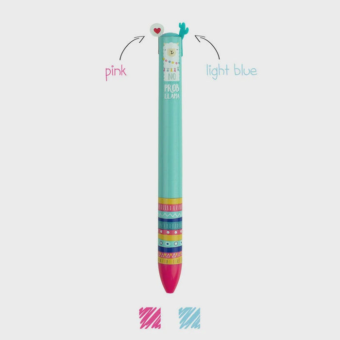 Click&Clack Two Colour Pen Pink & Blue - Llama