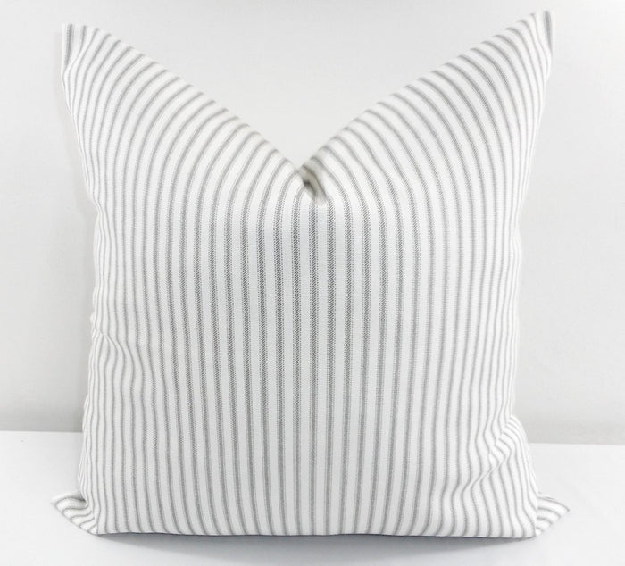 French Gray Farmhouse Ticking Stripe Pillow Cover