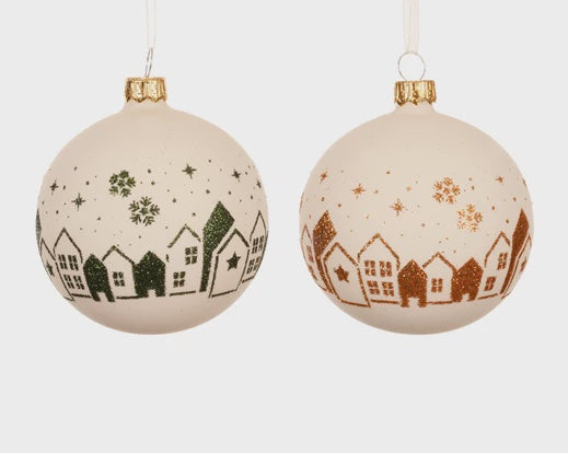 Glitter Snow Scene Matt Glass Bauble - 8cm