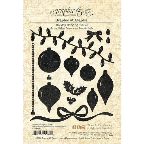 Holiday Hanging Die Set – String Lights, Ornaments, Bows & Holly by Graphic 45