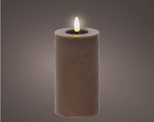 LED Brown Wax Pillar Candle - 15cm