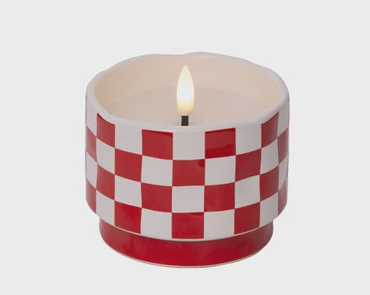 LED Ceramic Candle - Red Check 9cm
