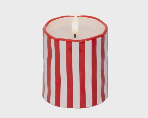 LED Ceramic Candle - Red Stripe 11cm