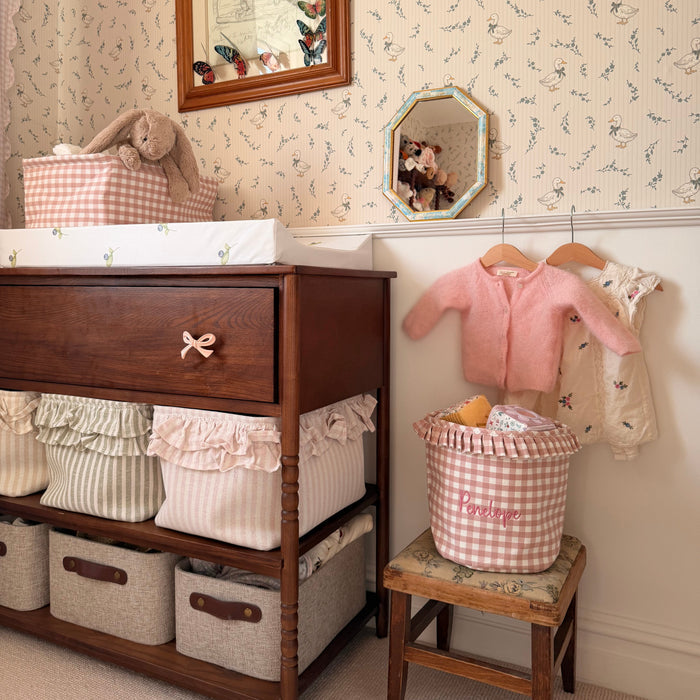 Mabel & Fox - Personalised Gingham Ruffle Basket - Pink