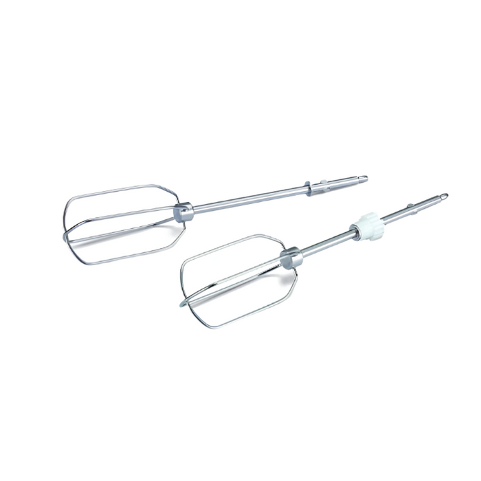 Two metal beaters on a white background