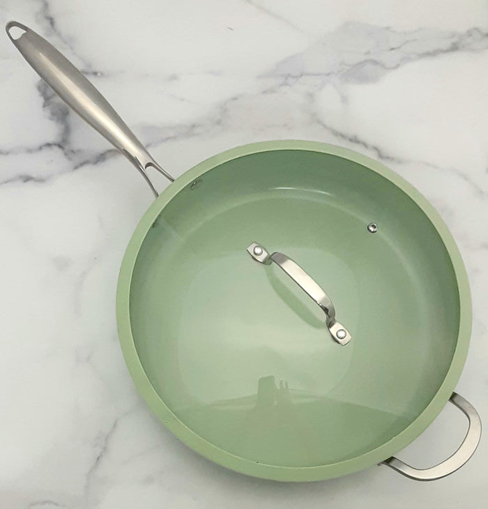 NEW!! Deep Fry Pan w/Lid 12.5" GREEN