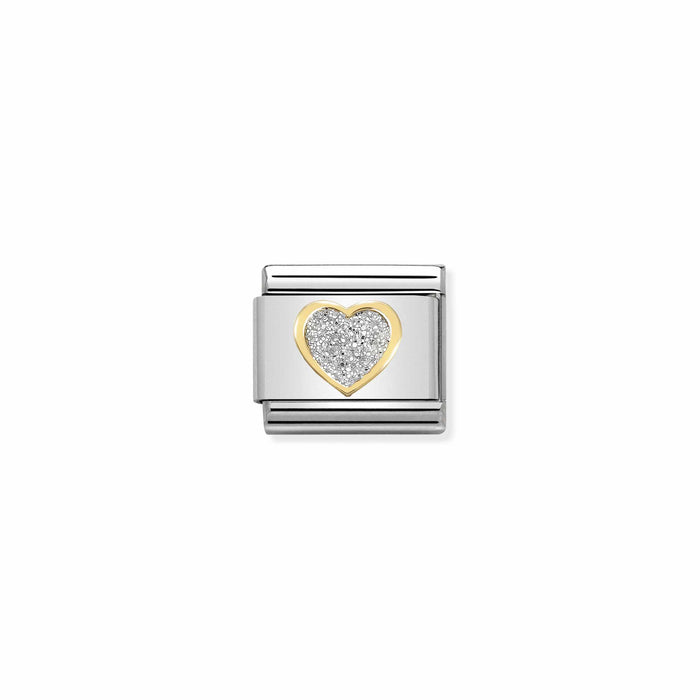 Nomination Classic Link Glitter Gold Charm - Silver Heart