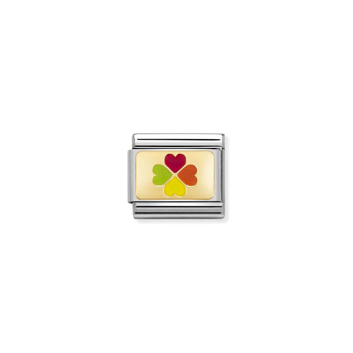 Nomination Composable Classic Gold Charm - Rainbow Four Leaf Clover