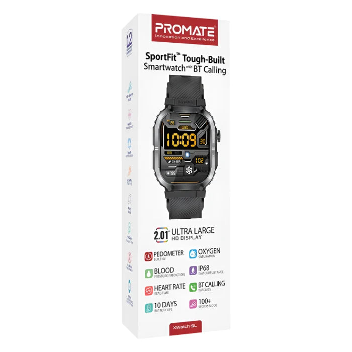 Promate Smart Watch Tough, 2.1Inch, Black