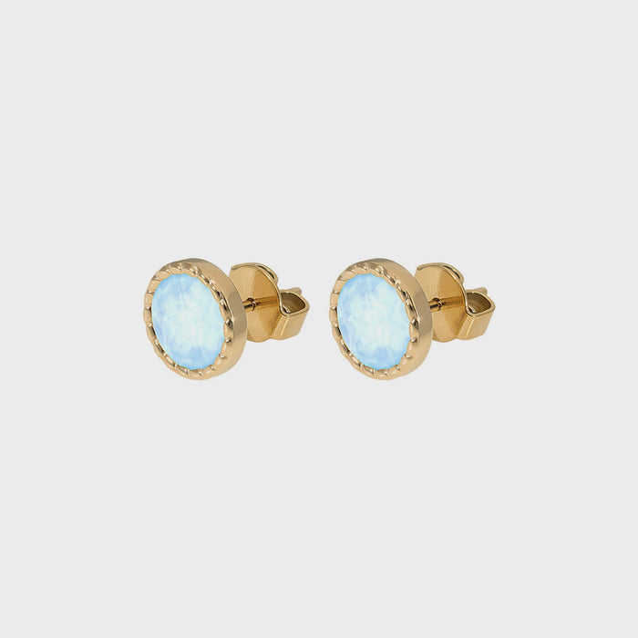 Qudo Bocconi Flat Gold Stud Earrings - Crystal Sky Ignite