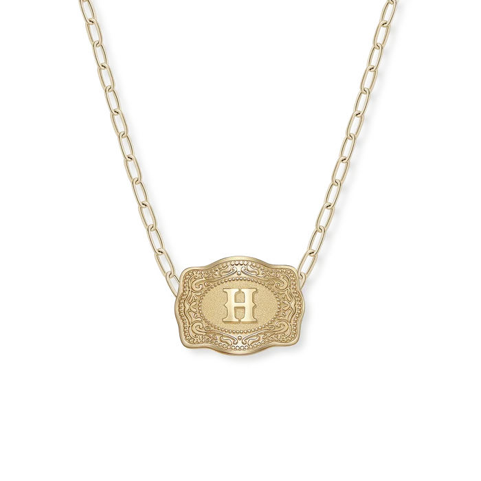 Spurwest Mini Belt Buckle Initial Necklace in Gold