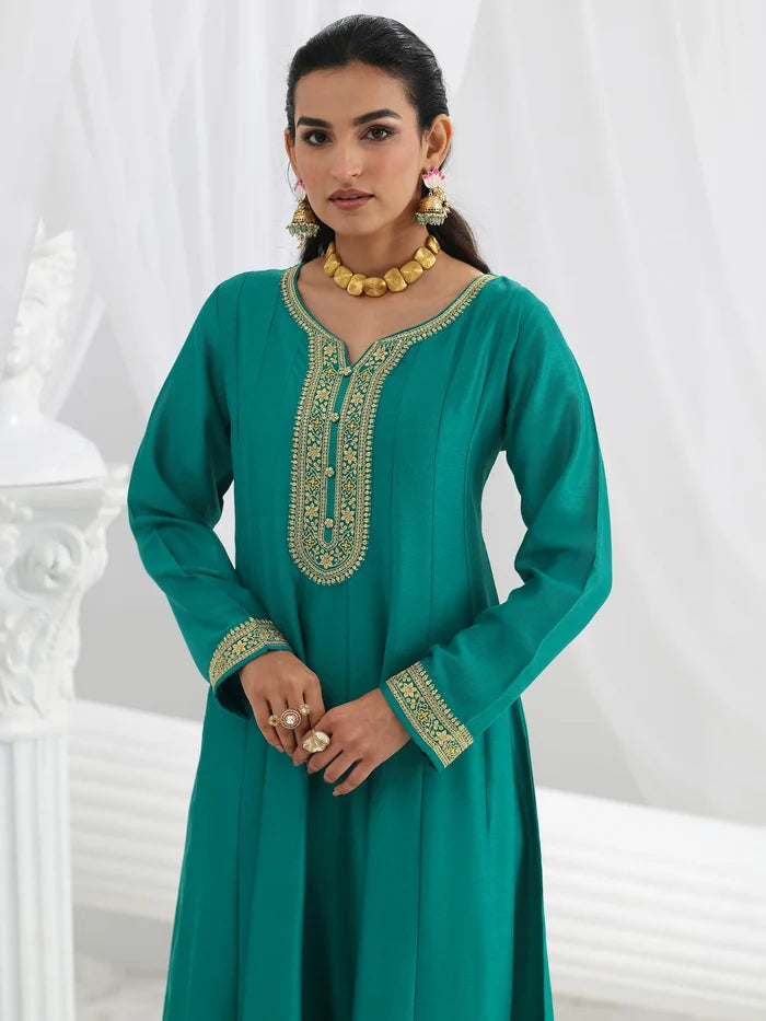 Teal Floral Anarkali Set