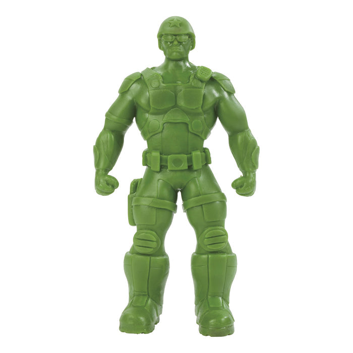 The Toysmith Epic Stretch Hero by Toysmith is a green plastic figure with helmet, body armor, boots, gloves, clenched fists, and a stern lookβan action-packed addition to any collection.