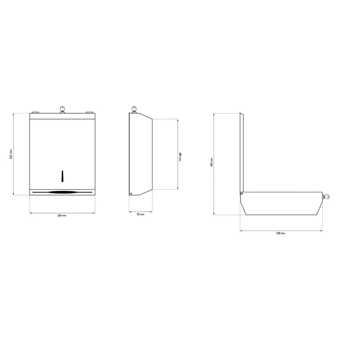 Wall dispenser - 400F Folded hand towels - Bright stainless steel
