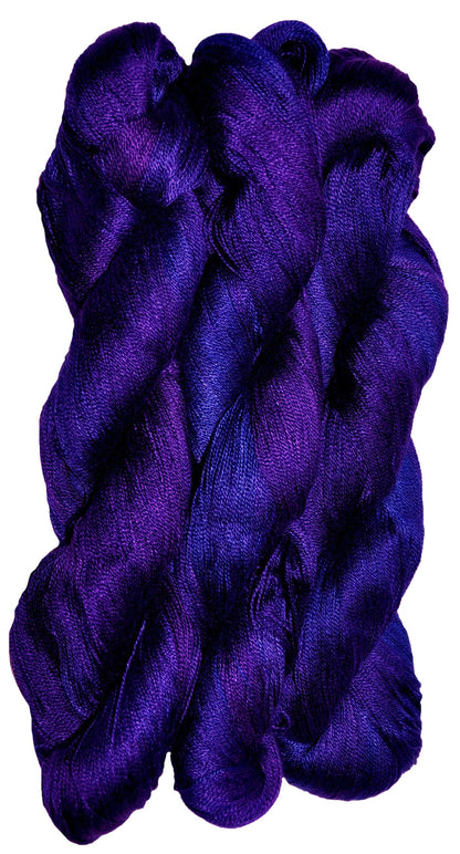 Three skeins of hand dyed 10/2 Tencel dyed cobalt and violet