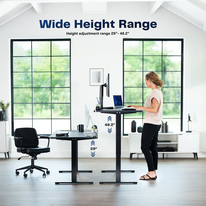 Height adjustable desk to fit user's needs.