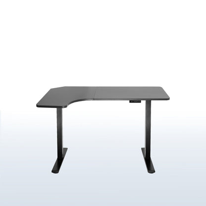 Slight side curved electric desk with room for office equipment.