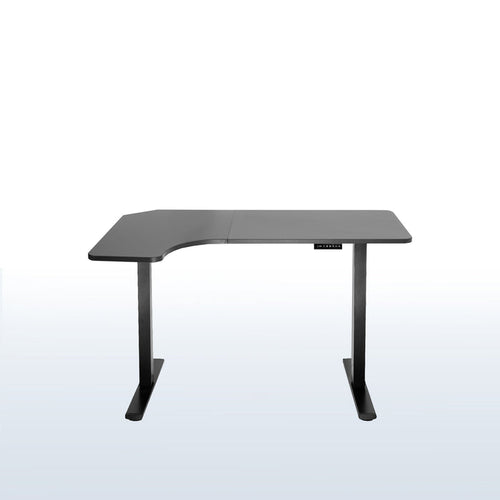 Slight side curved electric desk with room for office equipment.