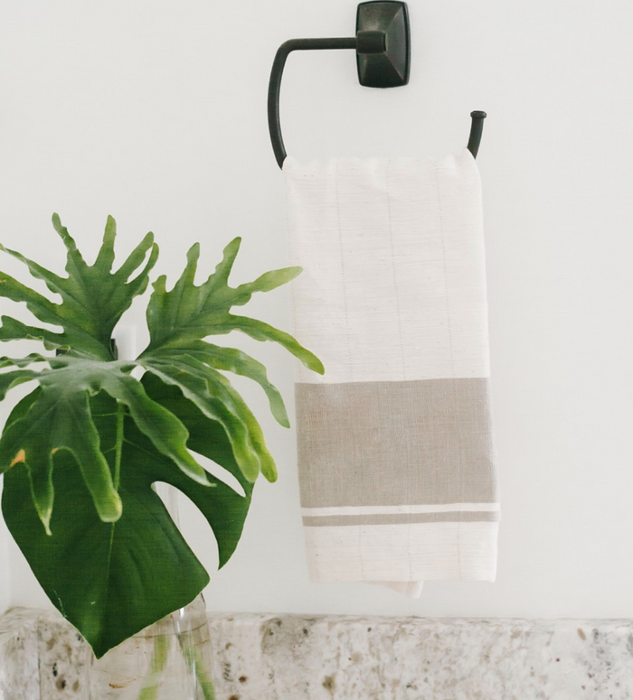 2 Hand Woven Tea Towels (Beige, Navy, Grey)- Eco-Friendly, Fair Trade