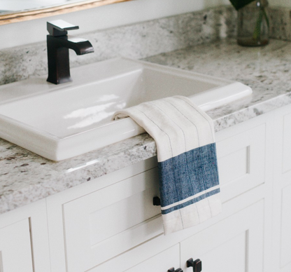 2 Hand Woven Tea Towels (Beige, Navy, Grey)- Eco-Friendly, Fair Trade