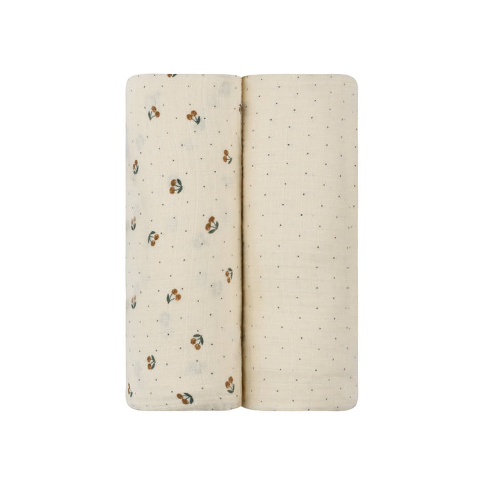 2 Pack Cherry Print Collection Muslin Swaddle - Ivory/Yellow