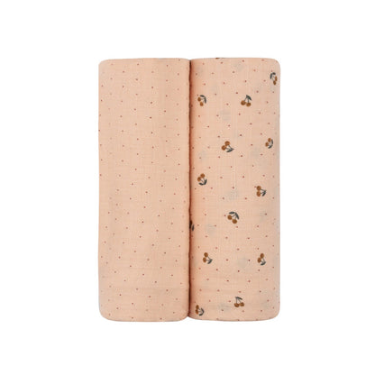 2 Pack Cherry Print Collection Muslin Swaddle - Pink