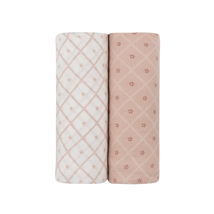 2 Pack Muslin Swaddles - Diamond Floral