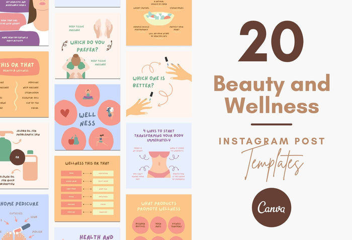 Ladystrategist 20 Beauty and Wellness Instagram Post Canva Templates instagram canva templates social media templates etsy free canva templates