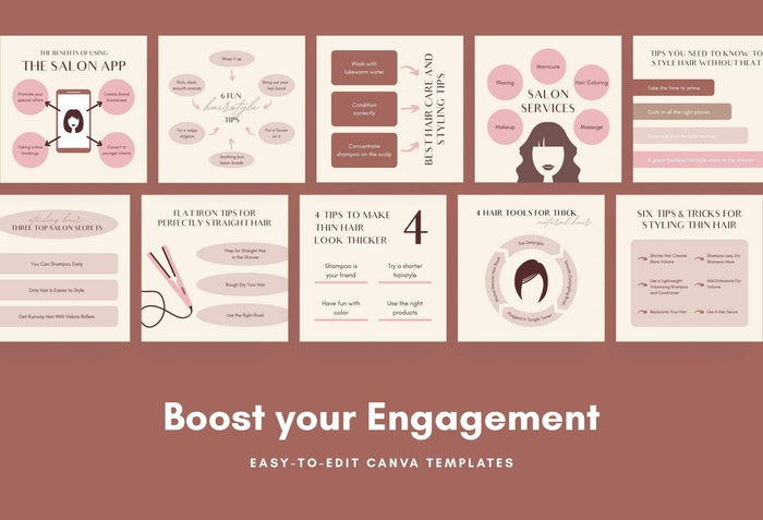 Ladystrategist 20 Hairstyle Tips and Infographics - Instagram Engagement Posts - Fully Editable Canva Templates instagram canva templates social media templates etsy free canva templates