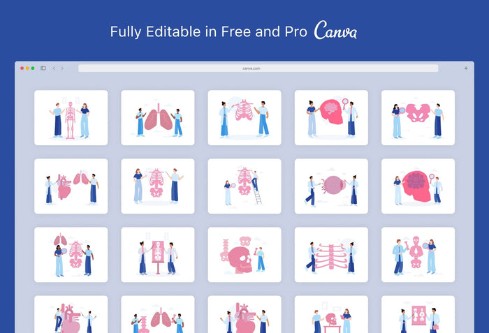 Ladystrategist 20 Unique Anatomy Scenes Illustrations Fully Editable in Canva instagram canva templates social media templates etsy free canva templates