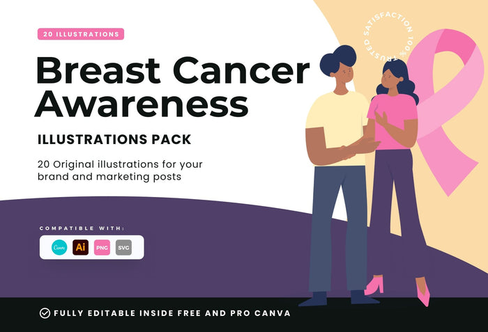 Ladystrategist 20 Unique Breast Cancer Awareness Illustrations Fully Editable in Canva instagram canva templates social media templates etsy free canva templates