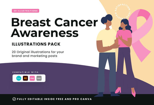 Ladystrategist 20 Unique Breast Cancer Awareness Illustrations Fully Editable in Canva instagram canva templates social media templates etsy free canva templates