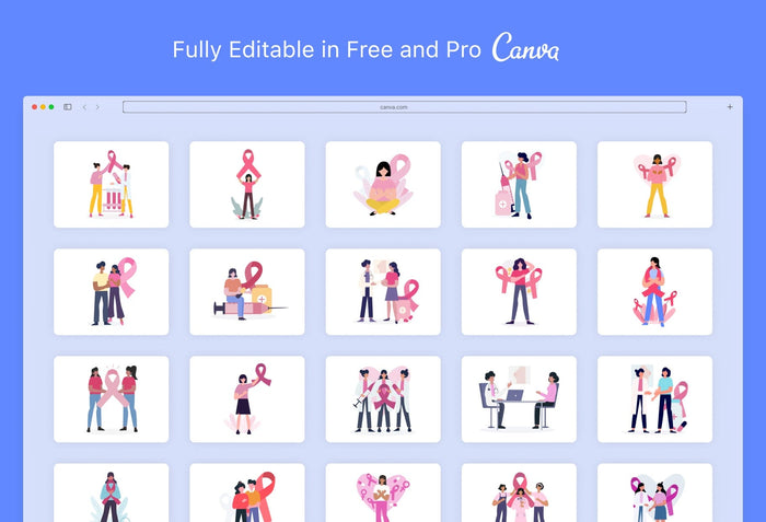 Ladystrategist 20 Unique Breast Cancer Awareness Illustrations Fully Editable in Canva instagram canva templates social media templates etsy free canva templates