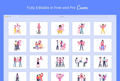 Ladystrategist 20 Unique Breast Cancer Awareness Illustrations Fully Editable in Canva instagram canva templates social media templates etsy free canva templates