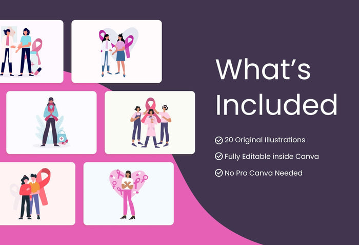 Ladystrategist 20 Unique Breast Cancer Awareness Illustrations Fully Editable in Canva instagram canva templates social media templates etsy free canva templates