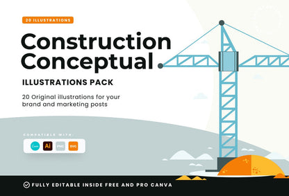 Ladystrategist 20 Unique Construction Conceptual Illustrations Fully Editable in Canva instagram canva templates social media templates etsy free canva templates