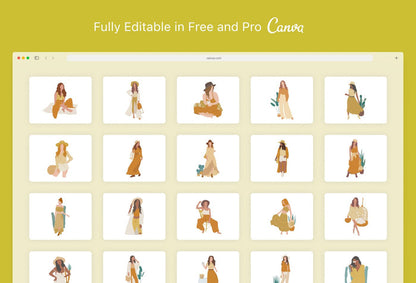 Ladystrategist 20 Unique Cute Bohemian Illustrations Fully Editable in Canva Pack 02 instagram canva templates social media templates etsy free canva templates