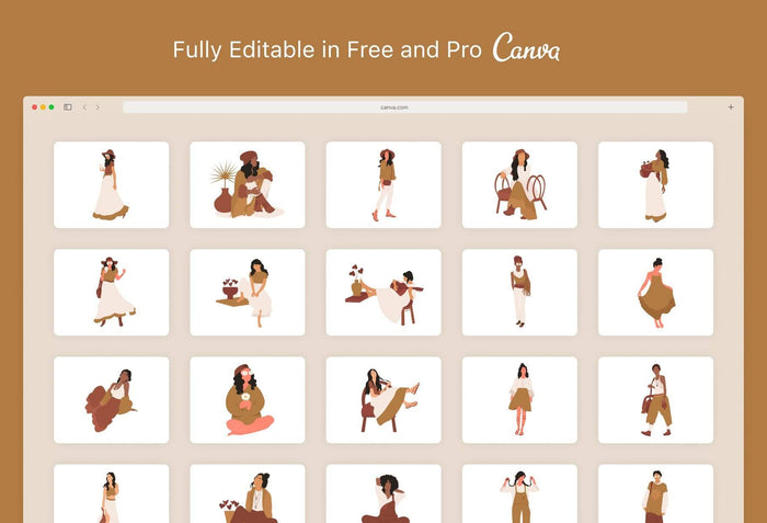 Ladystrategist 20 Unique Cute Bohemian Illustrations Fully Editable in Canva instagram canva templates social media templates etsy free canva templates