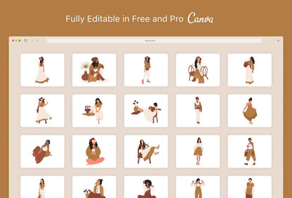 Ladystrategist 20 Unique Cute Bohemian Illustrations Fully Editable in Canva instagram canva templates social media templates etsy free canva templates