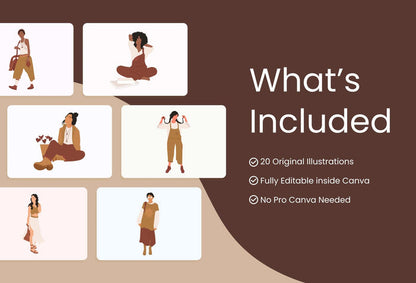 Ladystrategist 20 Unique Cute Bohemian Illustrations Fully Editable in Canva instagram canva templates social media templates etsy free canva templates