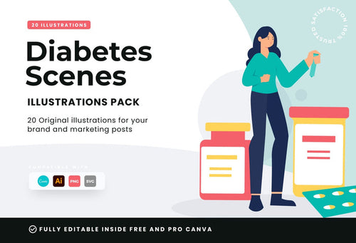 Ladystrategist 20 Unique Diabetes Scenes Illustrations Fully Editable in Canva instagram canva templates social media templates etsy free canva templates