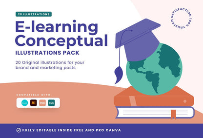 Ladystrategist 20 Unique E-Learning Conceptual Illustrations Fully Editable in Canva instagram canva templates social media templates etsy free canva templates
